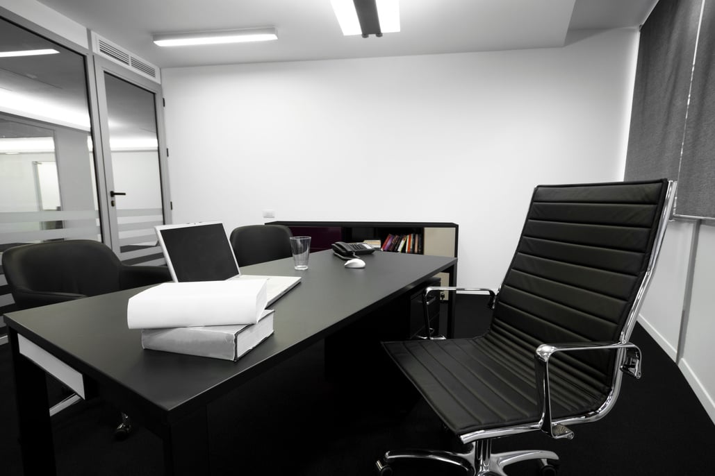 A modern black and white office